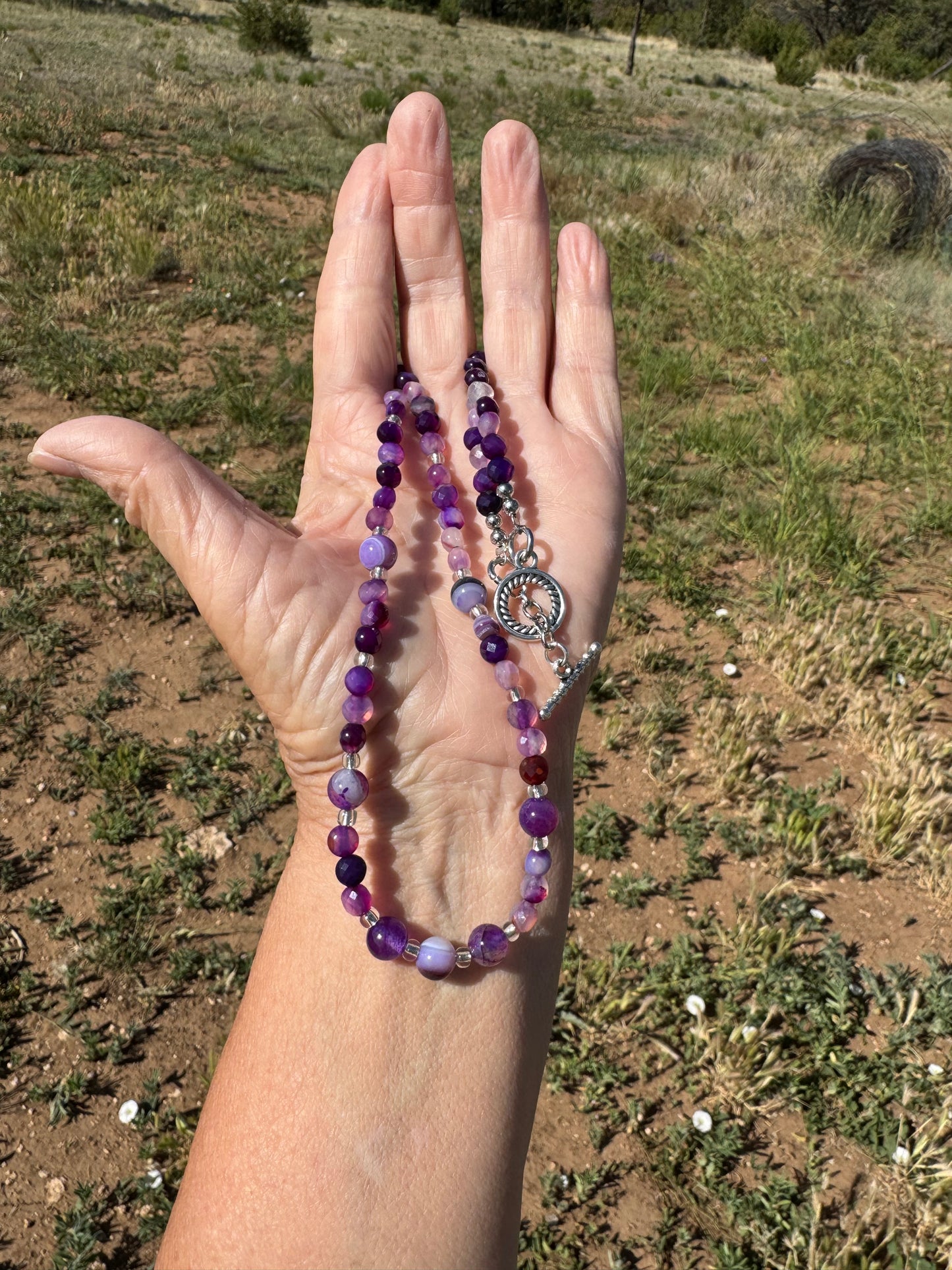 Minimalist, Purple Agate Necklace, Boho, Beaded Necklace, Bohemian, Handmade, Gift For Her, Unisex, Spiritually Enhancing, Creativity