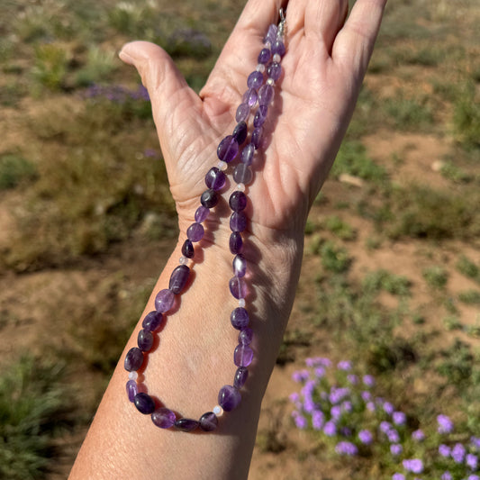 Purple Agate Necklace, Minimalist, Bohemian, Boho Beaded Necklace, Nugget Necklace, Gift for Her, Spiritually Enhancing, Confidence,  20”,