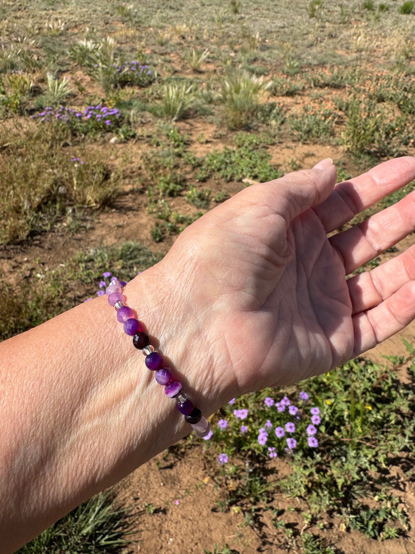 Natural Banded Purple Agate Stretch Bracelet, Minimalist Protection Bracelet, Anxiety Gemstone Bracelet, Stress, Boho Stacking Bracelet, 6.5” (Copy) (Copy)