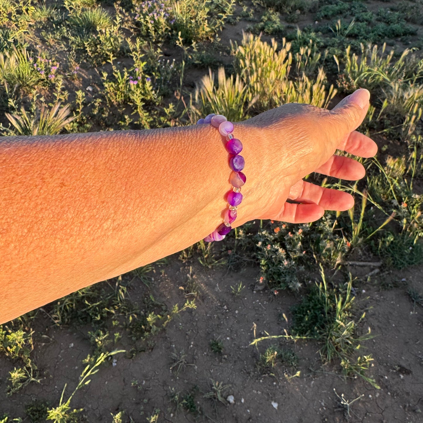 Natural Banded Purple Agate Stretch Bracelet, Minimalist Protection Bracelet, Anxiety Gemstone Bracelet, Stress, Boho Stacking Bracelet, 6.5” (Copy)