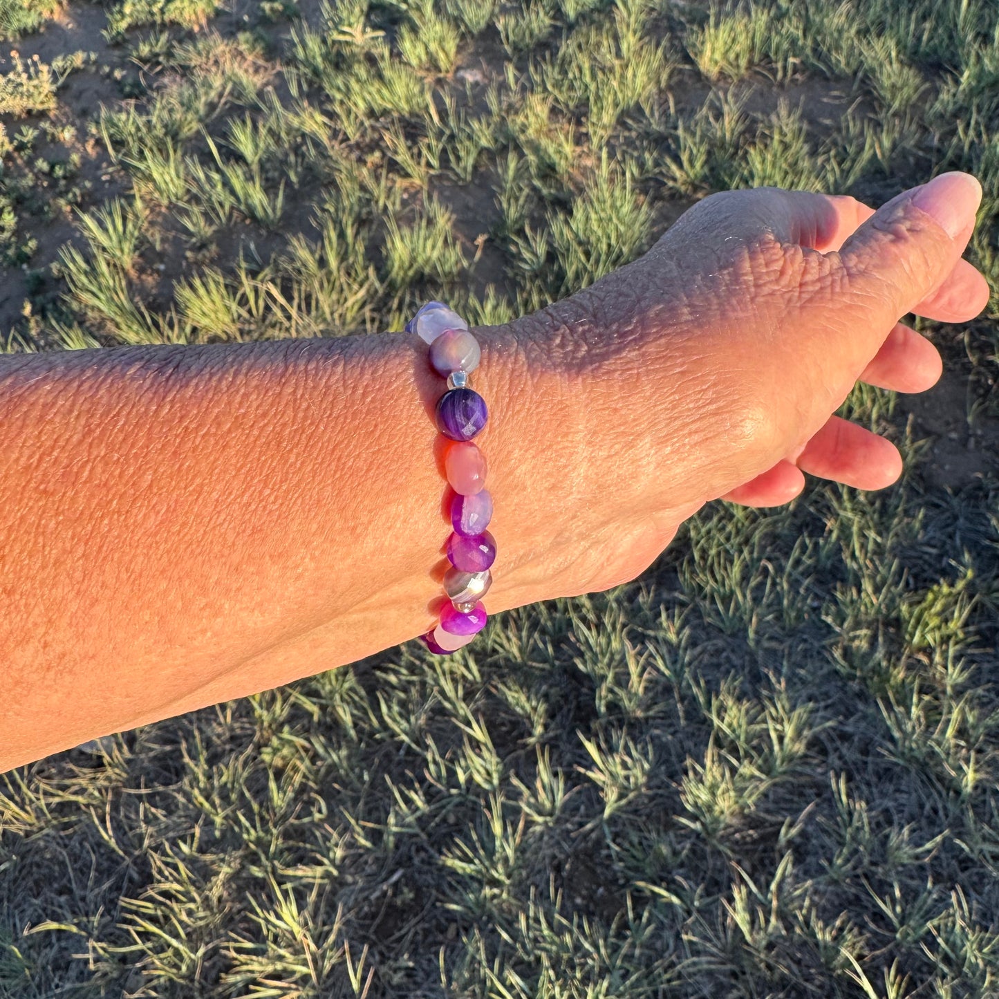 Natural Banded Purple Agate Stretch Bracelet, Minimalist Protection Bracelet, Anxiety Gemstone Bracelet, Stress, Boho Stacking Bracelet, 6.5” (Copy) (Copy)