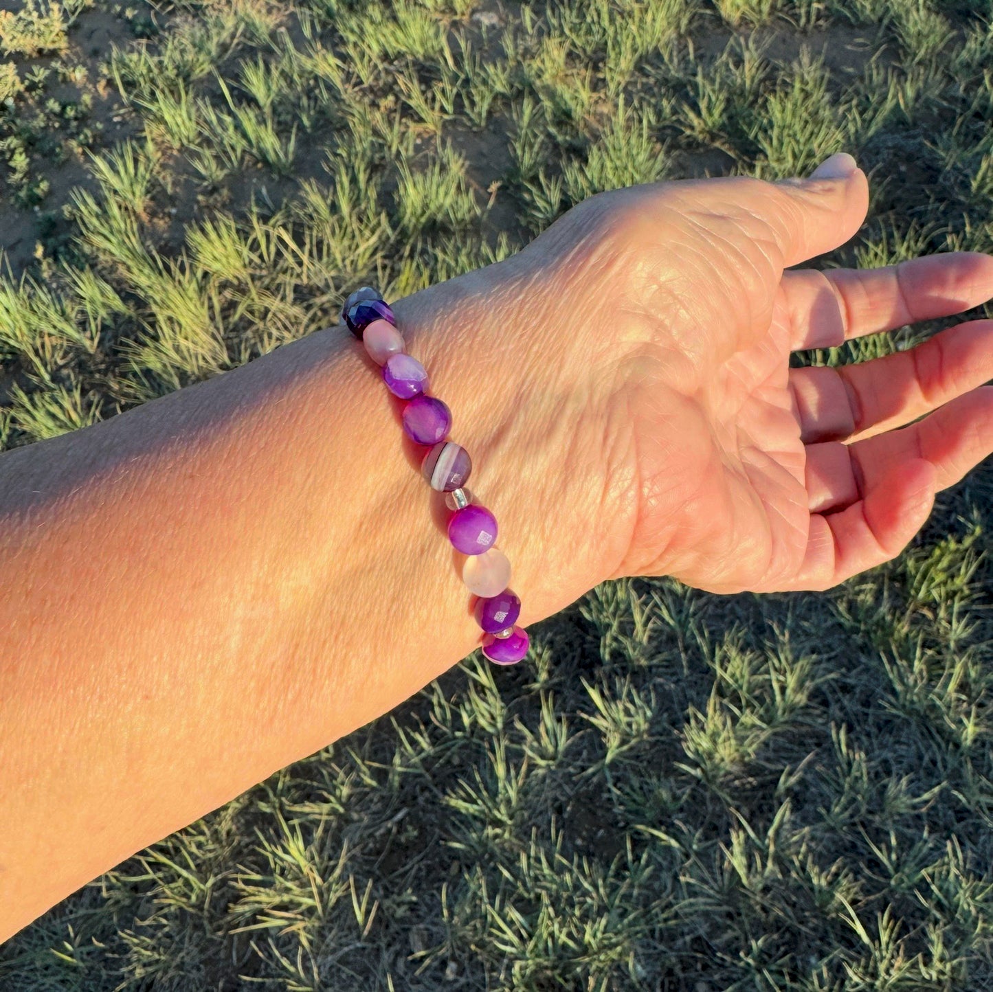 Natural Banded Purple Agate Stretch Bracelet, Minimalist Protection Bracelet, Anxiety Gemstone Bracelet, Stress, Boho Stacking Bracelet, 6.5” (Copy) (Copy)