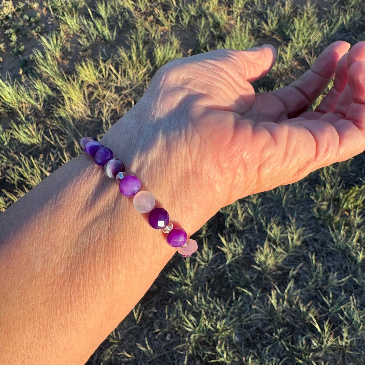 Natural Banded Purple Agate Stretch Bracelet, Minimalist Protection Bracelet, Anxiety Gemstone Bracelet, Stress, Boho Stacking Bracelet, 6.5” (Copy) (Copy)