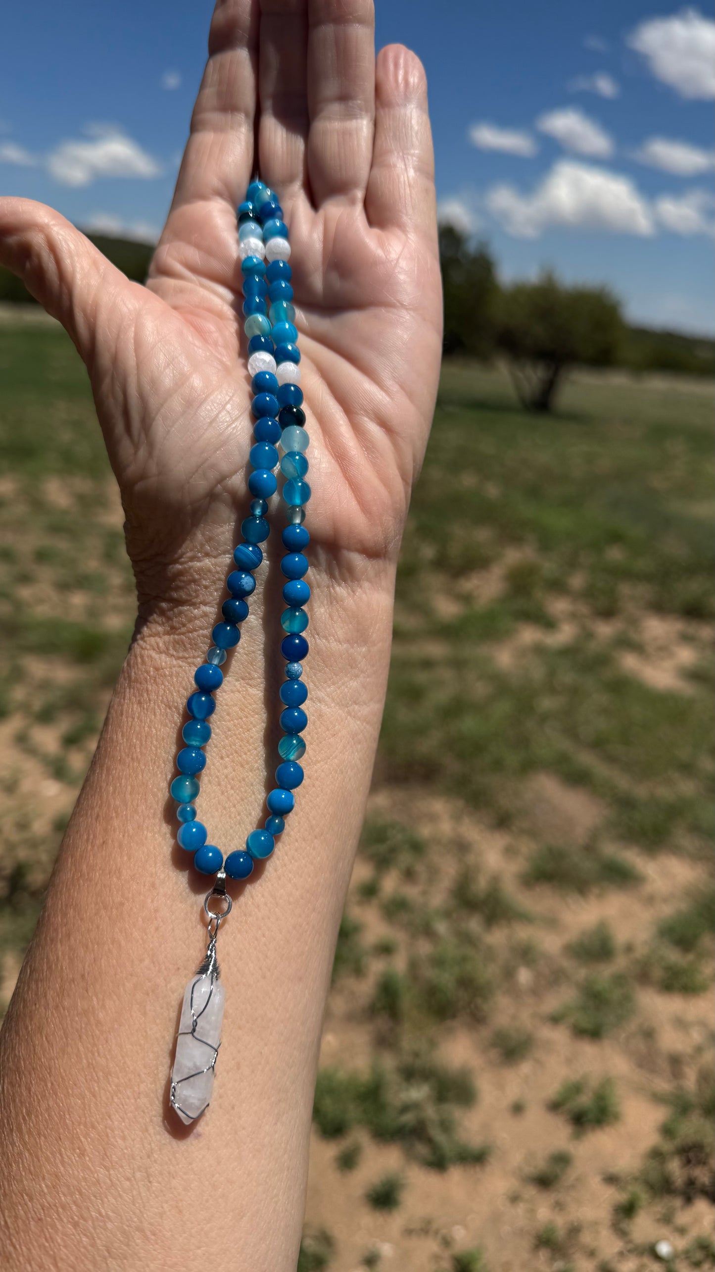 Blue Agate Pendant Necklace, Minimalist, Blue Agate Angel Wing Necklace, Boho, Gift for Her, 18”, Gemstones, Enhances Peace Strength (Copy)