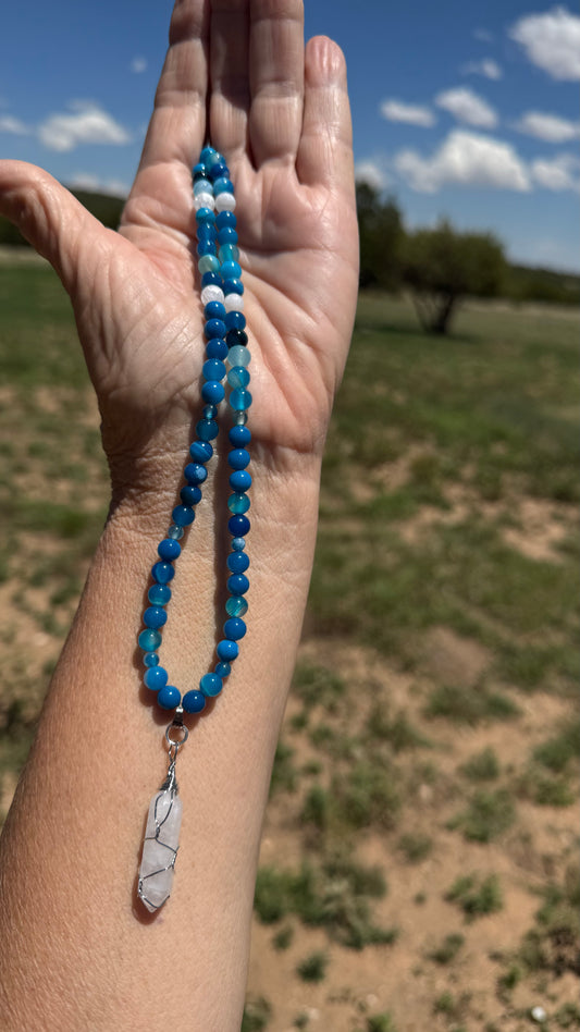 Blue Agate Pendant Necklace, Minimalist, Blue Agate Angel Wing Necklace, Boho, Gift for Her, 18”, Gemstones, Enhances Peace Strength (Copy)