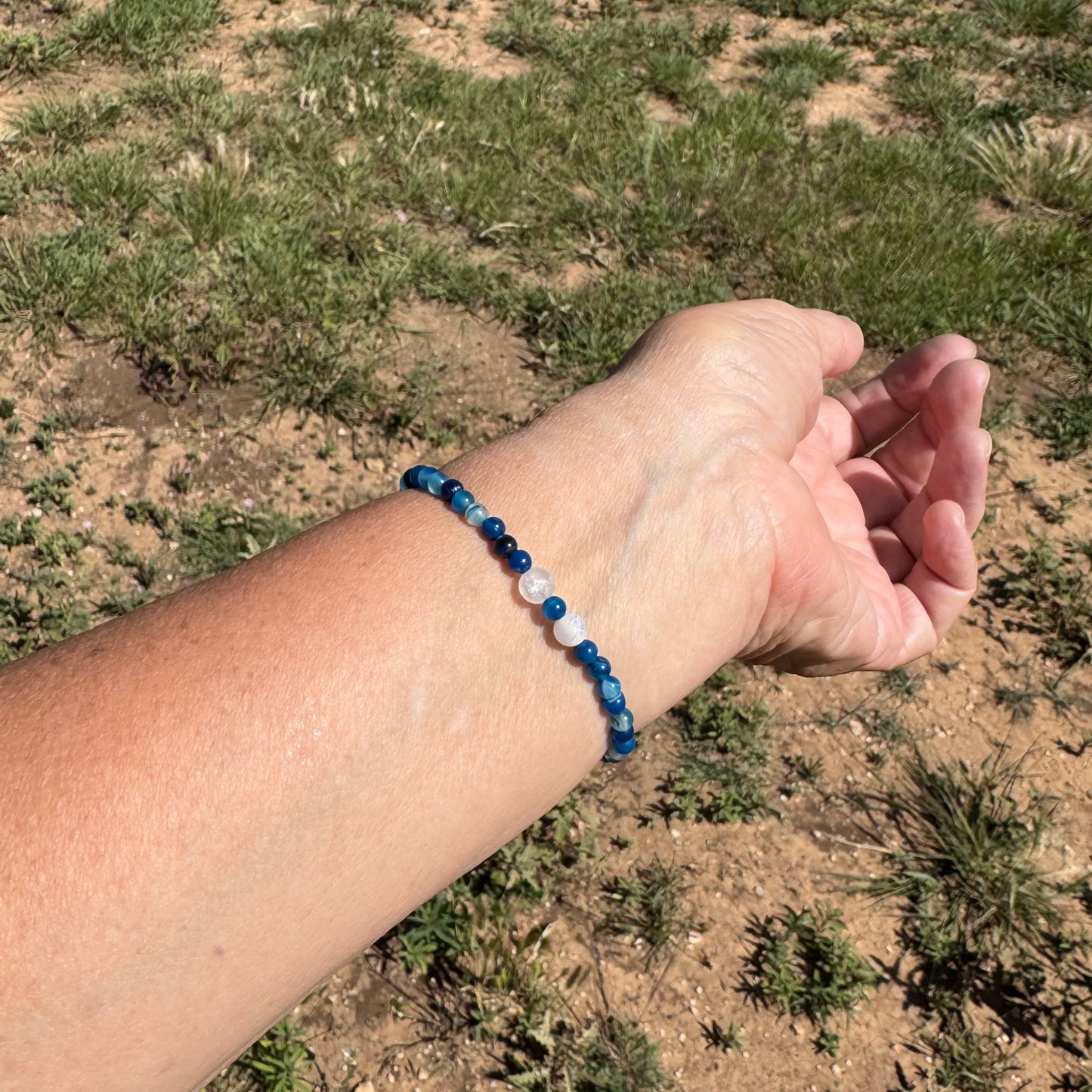 Blue Agate Anxiety Bracelet, Healing Adjustable Bracelet, Boho, Minimalist, Stacking Bracelet