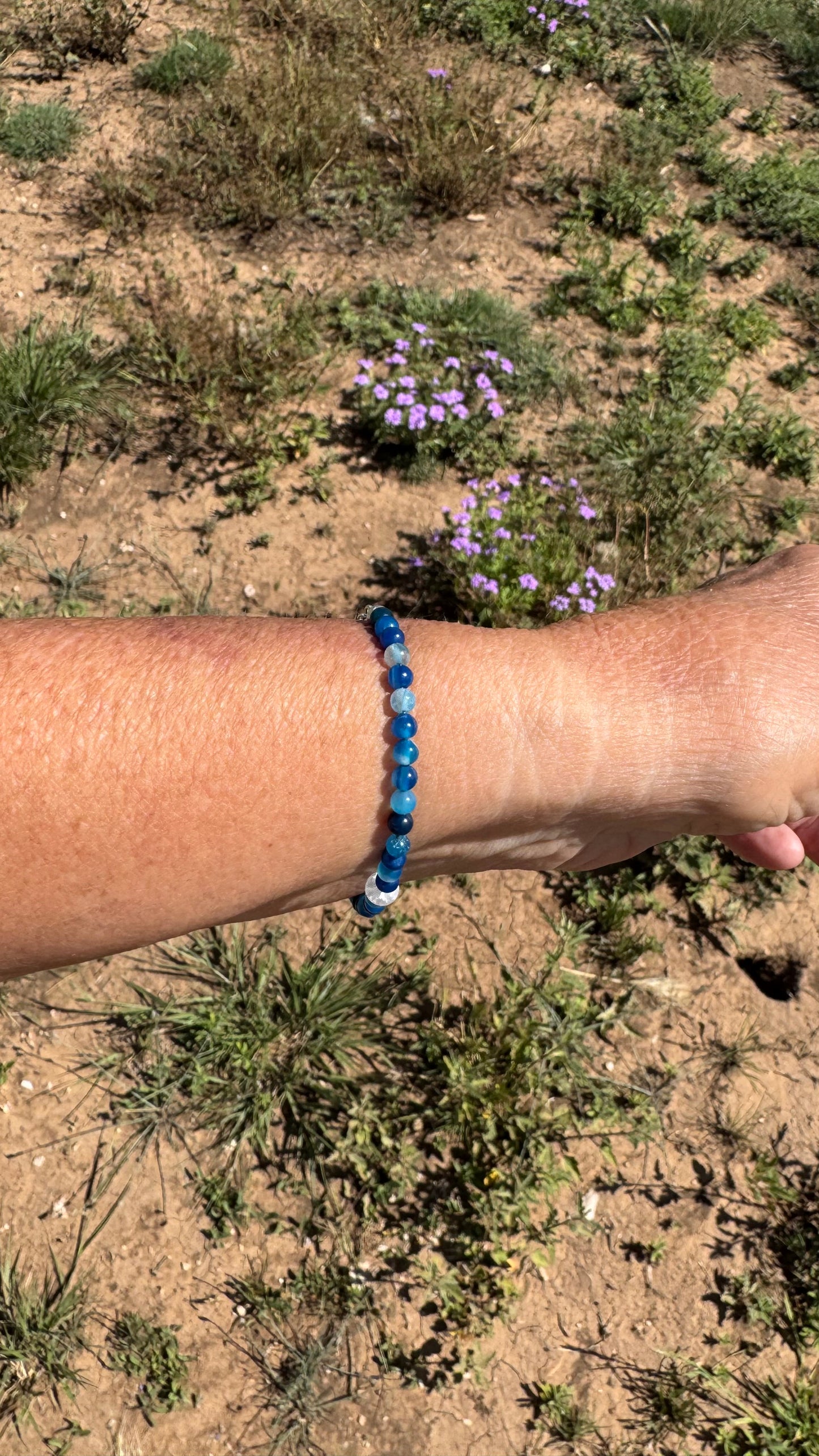 Blue Agate Anxiety Bracelet, Healing Adjustable Bracelet, Boho, Minimalist, Stacking Bracelet