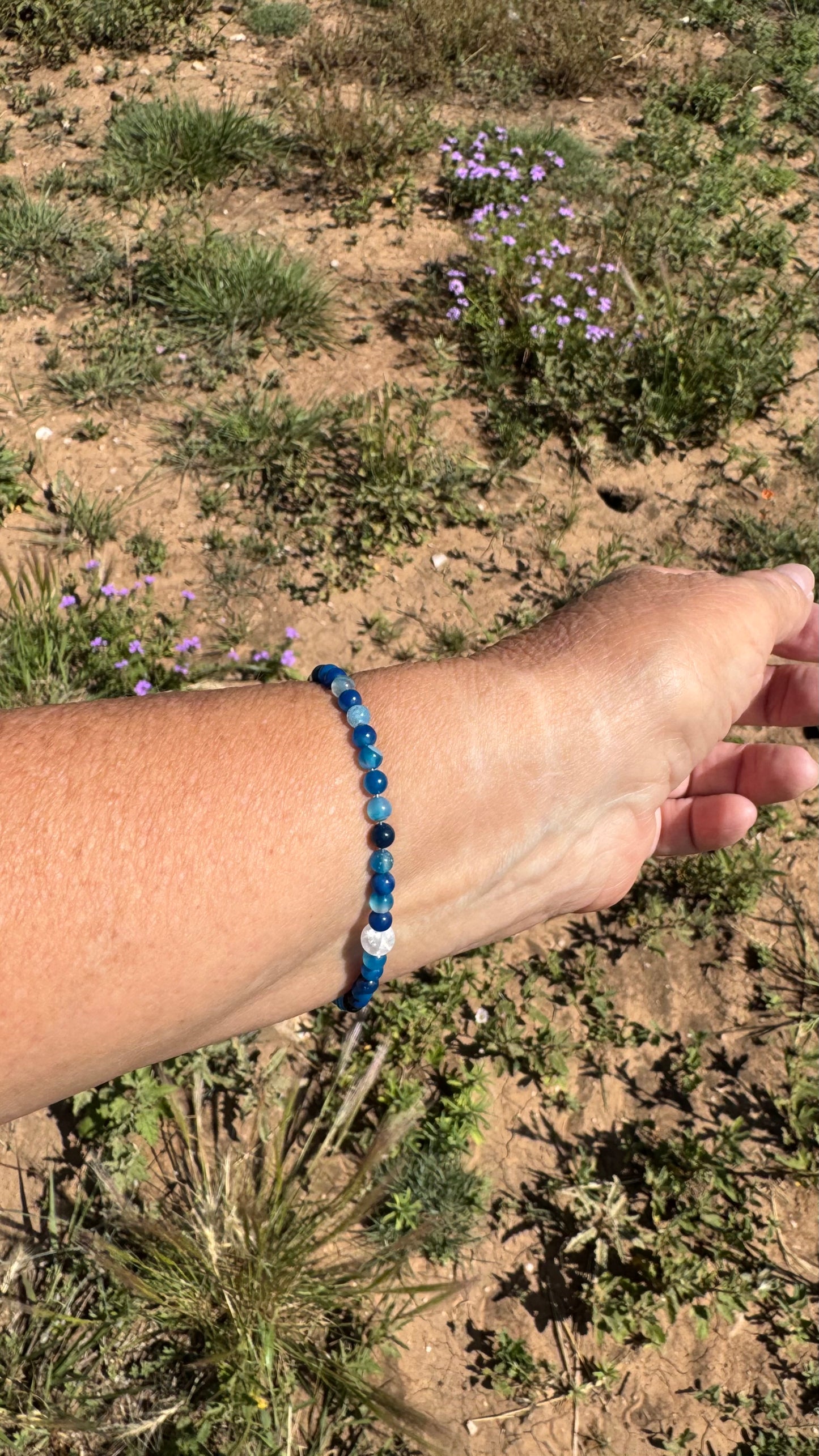 Blue Agate Anxiety Bracelet, Healing Adjustable Bracelet, Boho, Minimalist, Stacking Bracelet