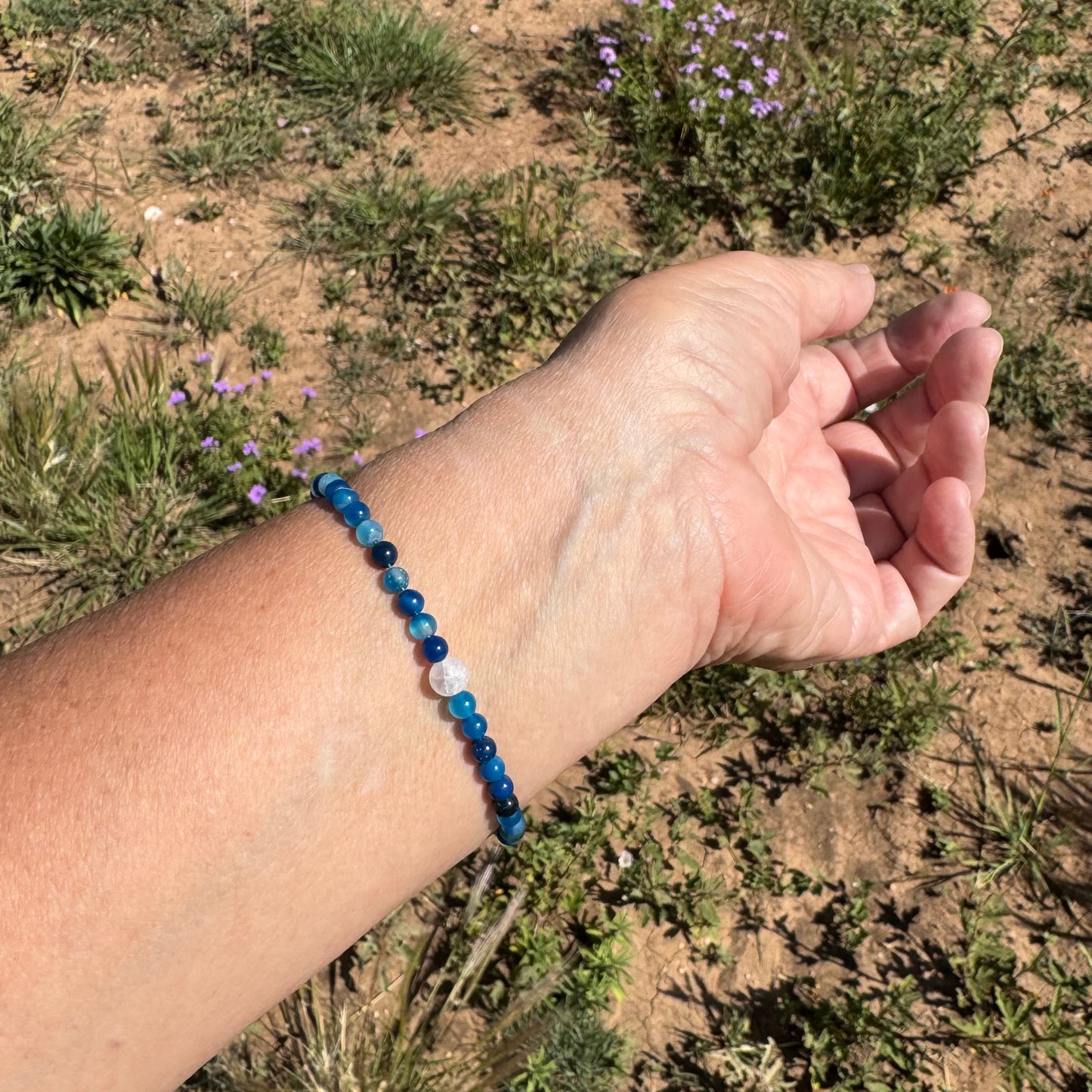Blue Agate Anxiety Bracelet, Healing Adjustable Bracelet, Boho, Minimalist, Stacking Bracelet