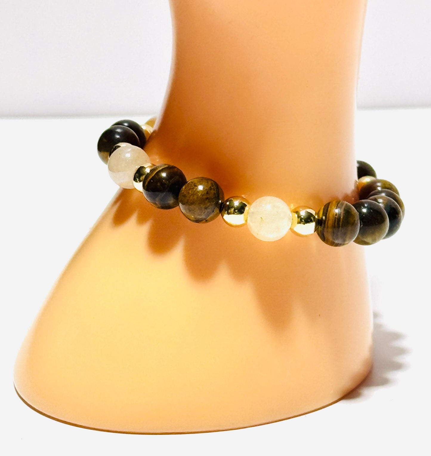 Natural Tiger Eye Bracelet, Brown Tiger Eye Bracelet, Stretch Bracelet, Minimalist, Agate highlights, Boho, Semi Precious Gemstones, Gift 6”