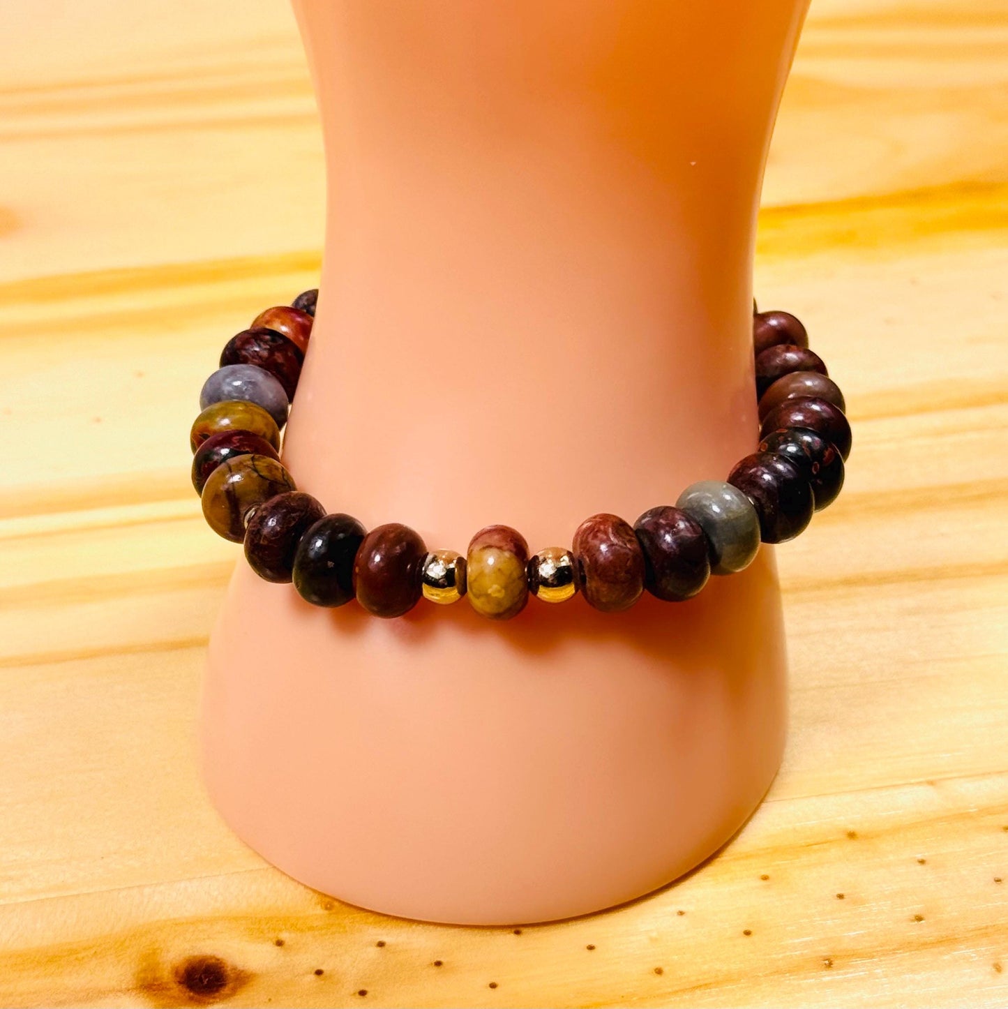 Natural Picasso Jasper Bracelet, Gemstone Bracelet, Hook & Loop Closure, Boho Bracelet, Joy, Support, Encouragement, Energy, 6.5”