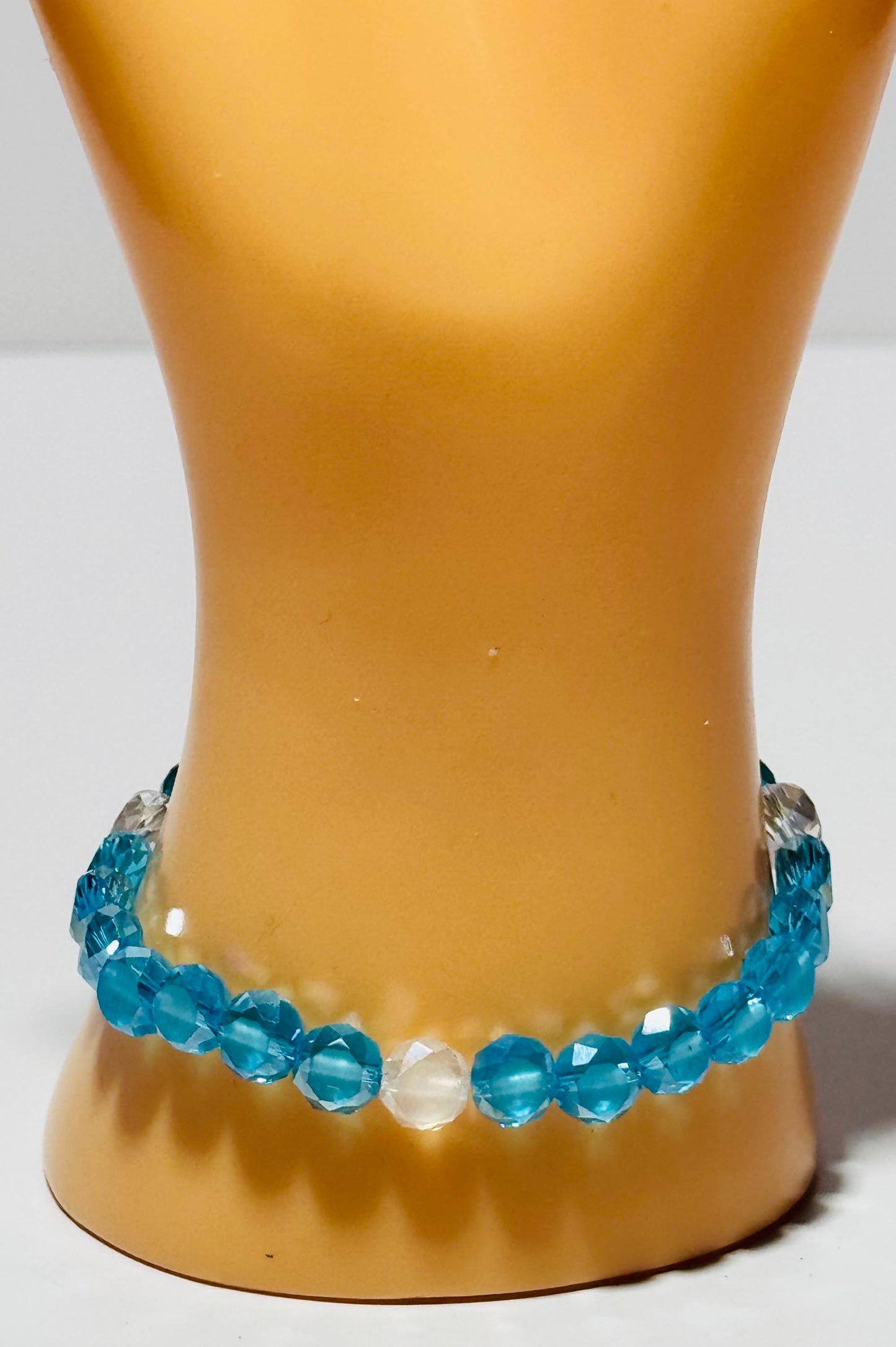 Light Blue Faceted Crystal Bead Bracelet, Clear Faceted Crystal Bead Bracelet, Stretch Bracelet, Boho Bracelet, Minimalist, Gift, 6.5”