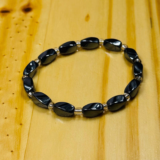 Courage Bracelet, Stress Bracelet, Anxiety Bracelet, Heart Chakra, Spirituality, Strength, Grounding, Hematite Stretch Bracelet, 6.5”