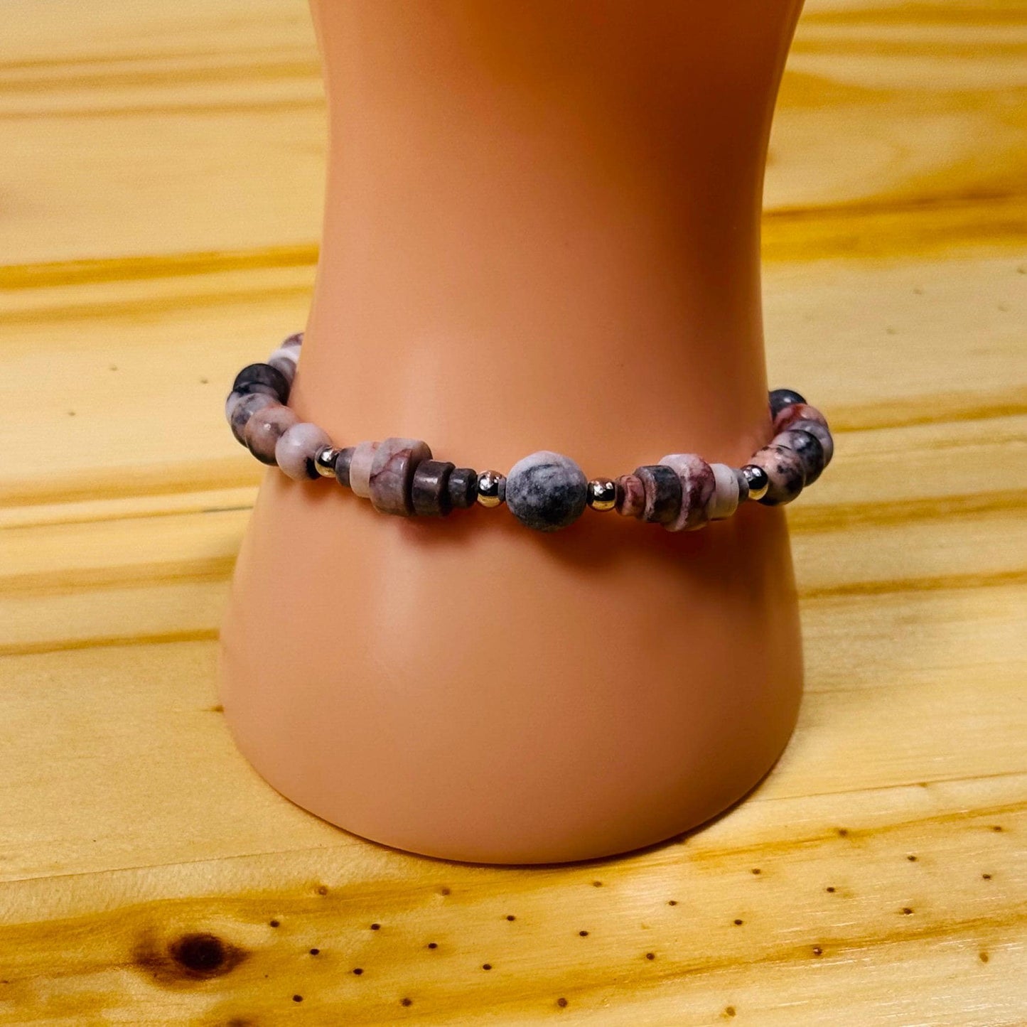 Empathy Bracelet, Peace Bracelet, Courage Bracelet, Strength Bracelet, Stress Bracelet, Calming, Pink Zebra Jasper Stretch Bracelet, 7”