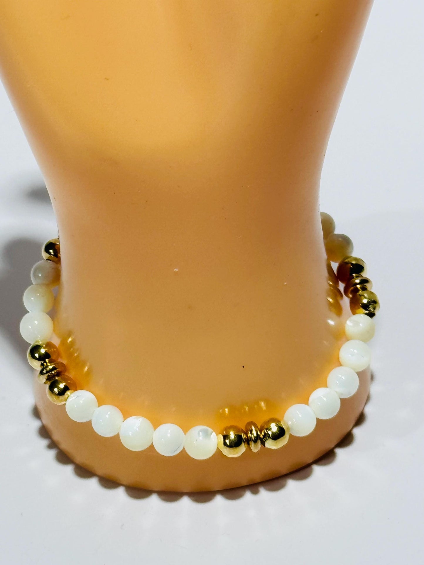Love Charm Stretch Bracelet, Mother of Pearl Bracelet, Boho, Stacking, Prosperity Intuition Imagination Handmade Beaded Holiday Gift 7”
