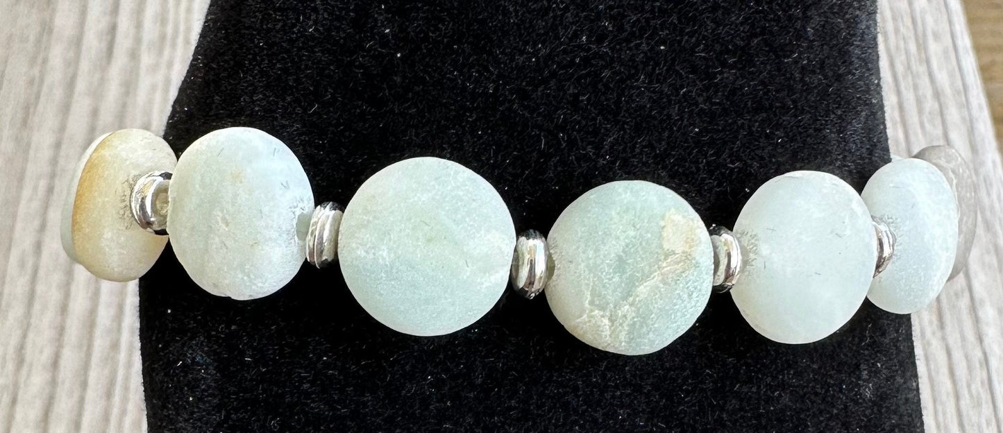 Enhances Love, Anxiety, Trauma, Healing, Integrity, Fatigue, Soothes Aggravated Situations, Natural Matte Amazonite Bracelet, Stretch, 6.5”