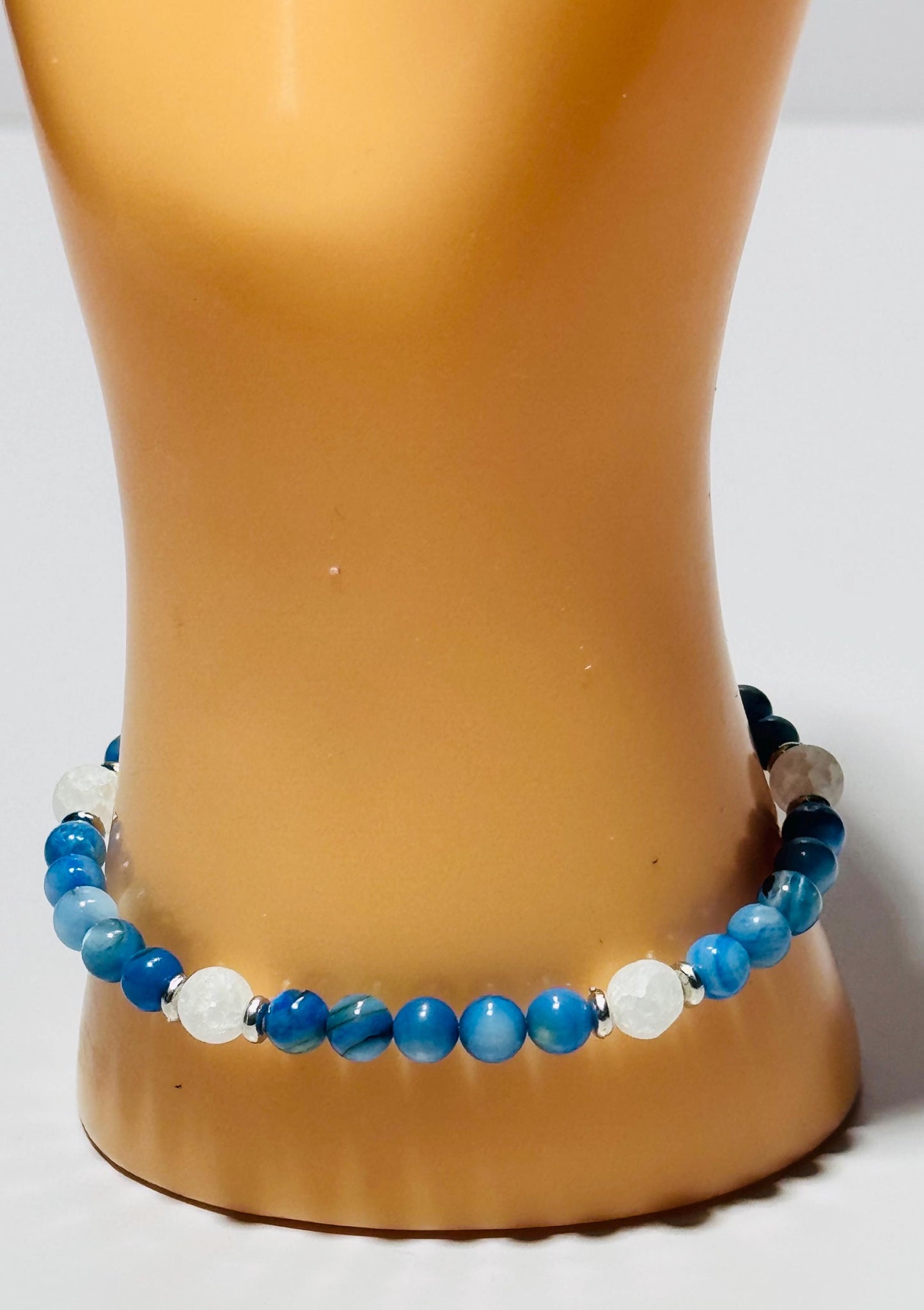 Natural Blue Quartzite Bracelet, Crackle Quartz Bracelet, Stretch, Boho, Minimalist, Dainty, Semi Precious Gemstones 7”, Enhances Reflection