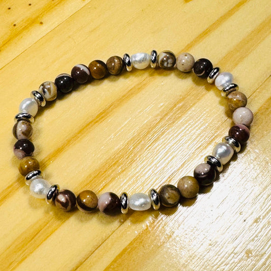Strength Bracelet, Peace Bracelet, Fear Bracelet, Security Bracelet, Optimism, Bracelet, Negativity,Stretch Brown Zebra Jasper Bracelet 6.5”