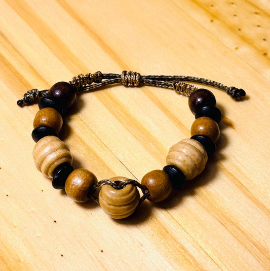 Wood Adjustable Bead Bracelet, Nano Paracord Bracelet, Boho Bracelet, Minimalist Bracelet 5 - 8.5”, Beaded, Bohemian, Men, Women