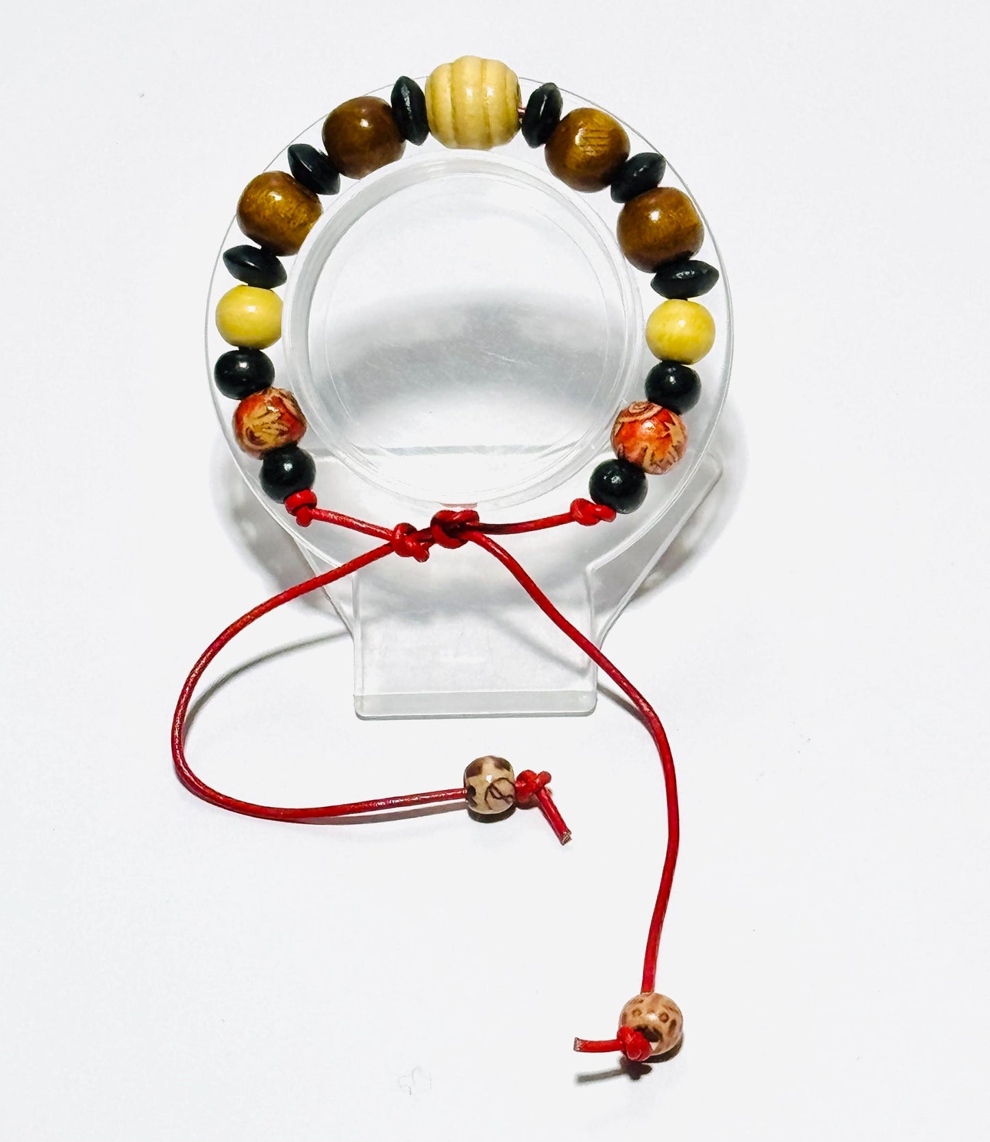 Adjustable Wood Bracelet, Wood Biker Bracelet, Wood Motorcycle Bracelet, Minimalist, Red Leather Cord 6” - 9 1/2”