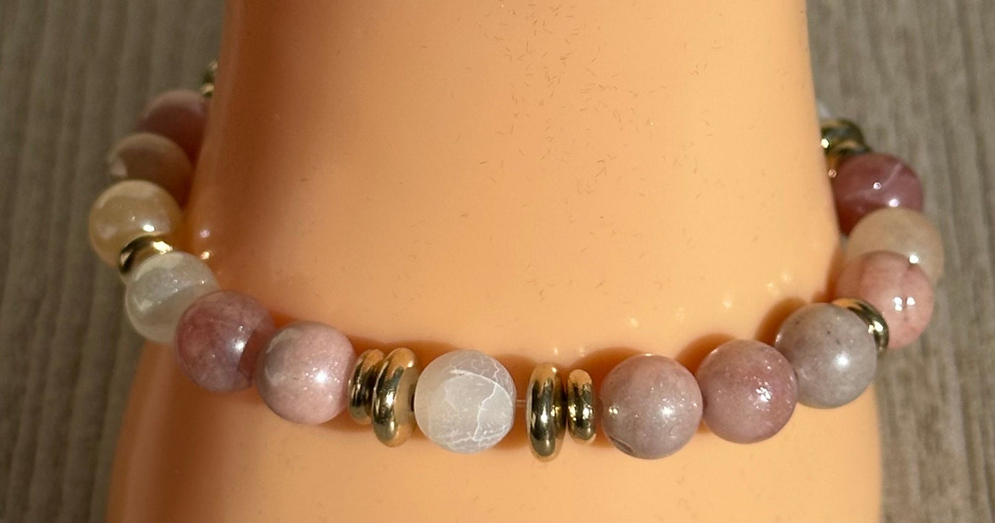 Stunning Sunstone Braclet Crackle Quartz Bracelet, Stretch, Boho, Natural Stone, Bohemian, 6.5” - 6.75” Independance Courage Optimism