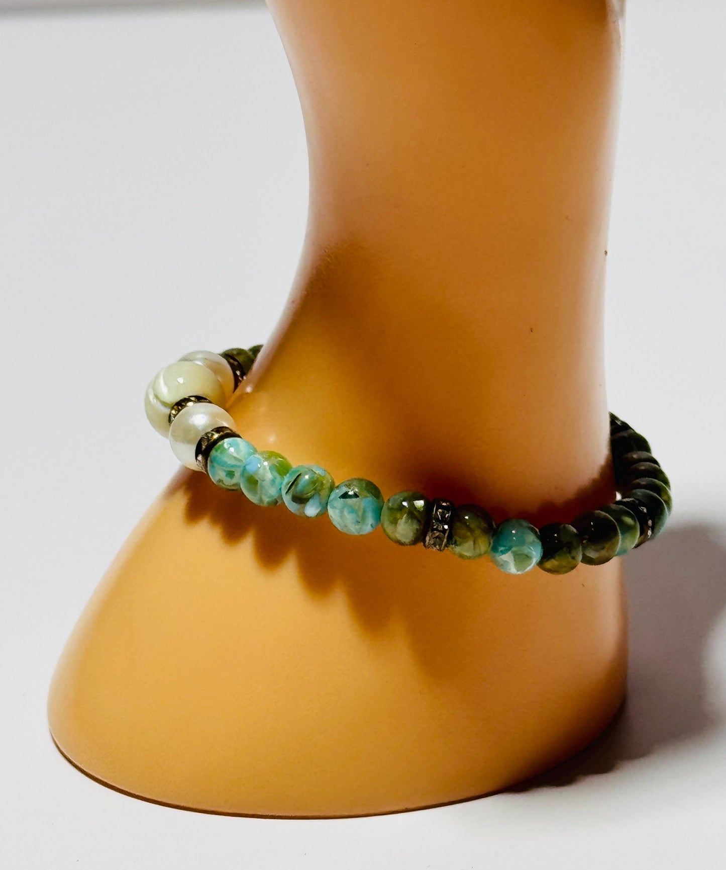 Anxiety, Depression, Trauma, Stability, Courage, Empathy, Strength, Grief, Tiger Eye, Mother of Pearl, Freshwater Pearls, Bracelet, 6.5”