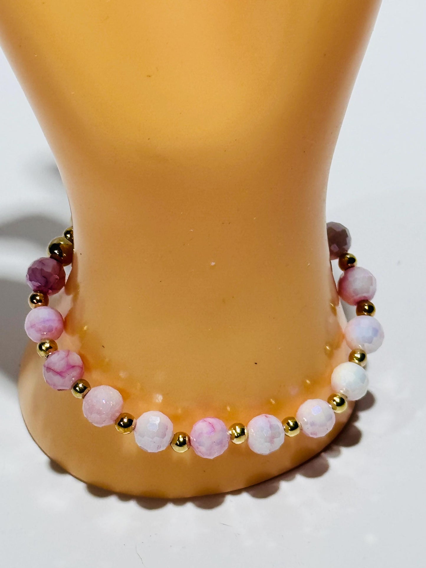 Hope Charm Stretch Bracelet, Dainty Pink Faceted Crystal Bead Bracelet, Pink Boho Bracelet, Minimalist, Stacking Bracelet, Gift, 6.5”