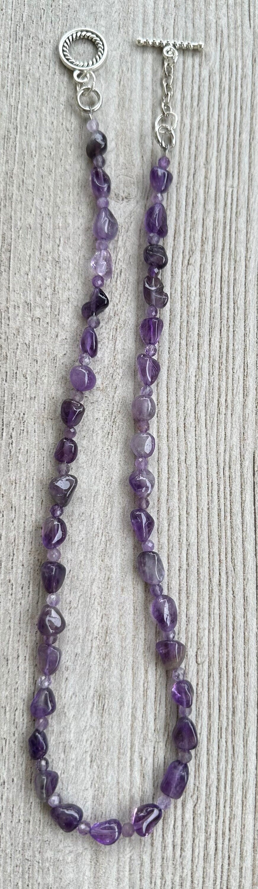 Amethyst  Necklace, Minimalist Necklace, Gemstone Necklace, Beaded Necklace, Gift For Her, Nugget Amethyst Semi Precious Stones, 20”