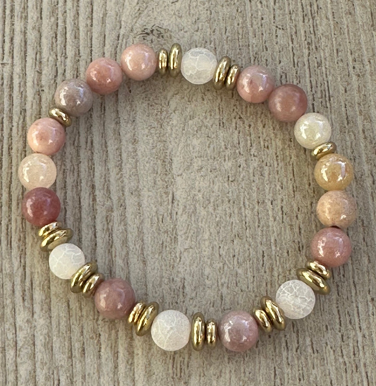 Stunning Sunstone Braclet Crackle Quartz Bracelet, Stretch, Boho, Natural Stone, Bohemian, 6.5” - 6.75” Independance Courage Optimism