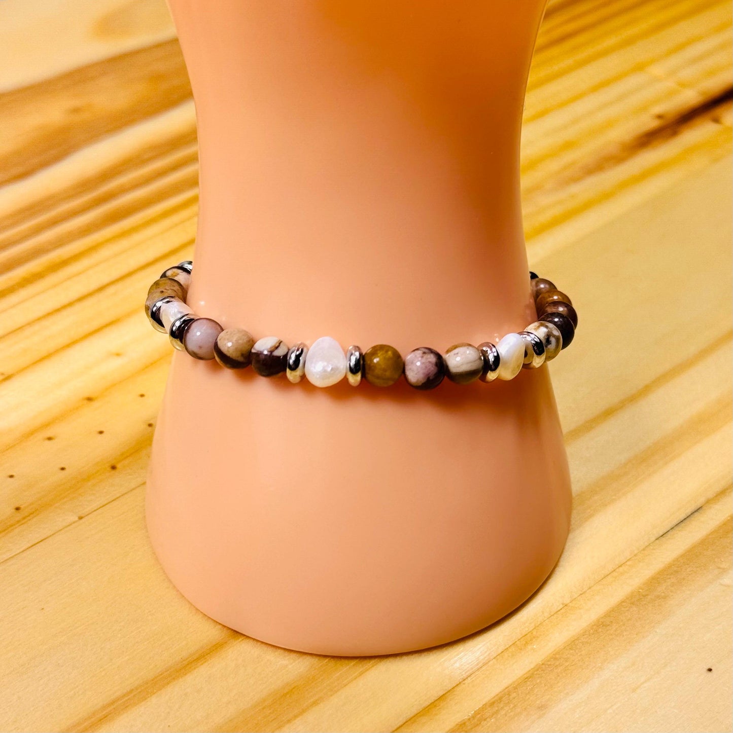 Strength Bracelet, Peace Bracelet, Fear Bracelet, Security Bracelet, Optimism, Bracelet, Negativity,Stretch Brown Zebra Jasper Bracelet 6.5”