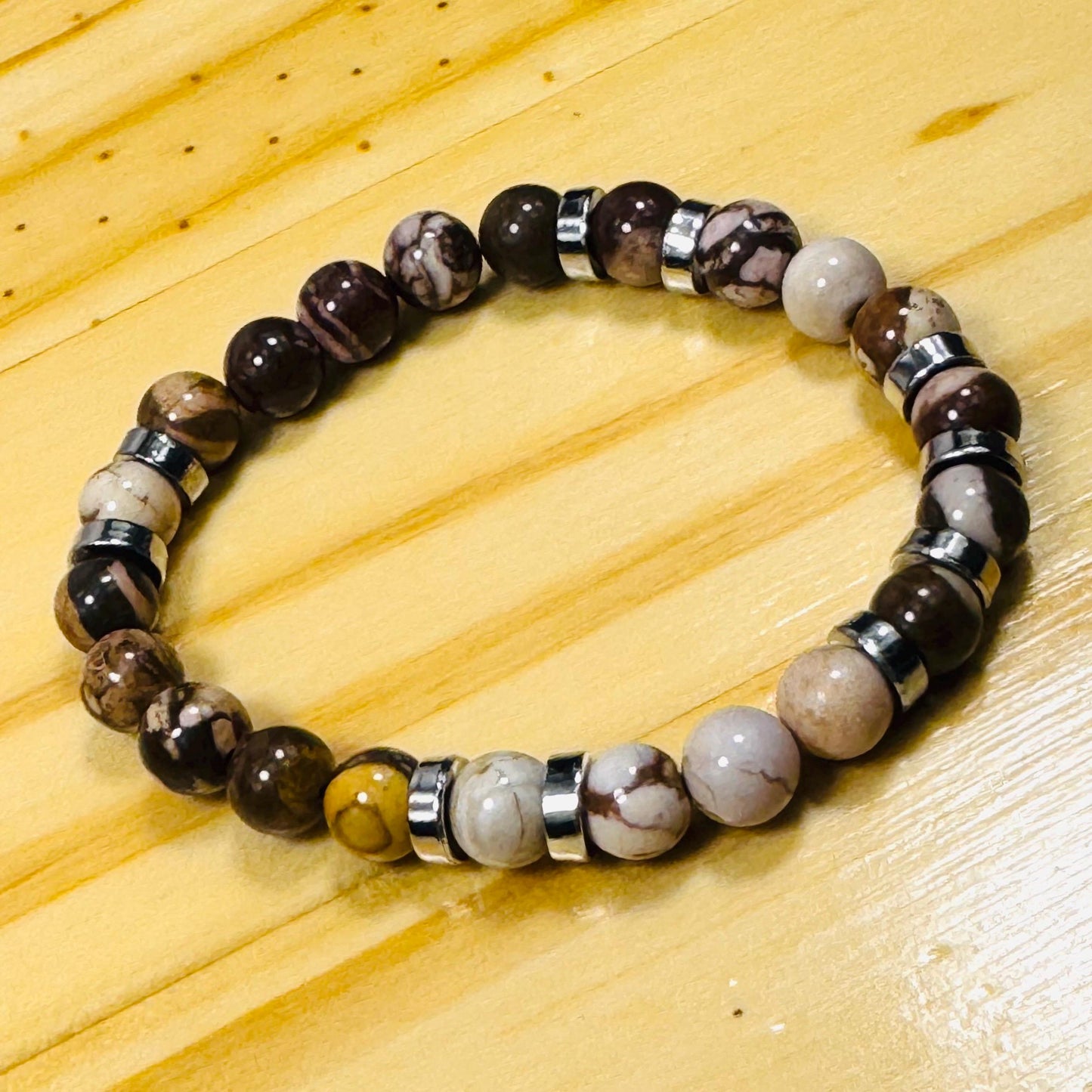 Security Bracelet, Peace Bracelet, Fear Bracelet, Strength Bracelet, Optimism Bracelet, Negativity, Stretch Brown Zebra Jasper Bracelet 7”