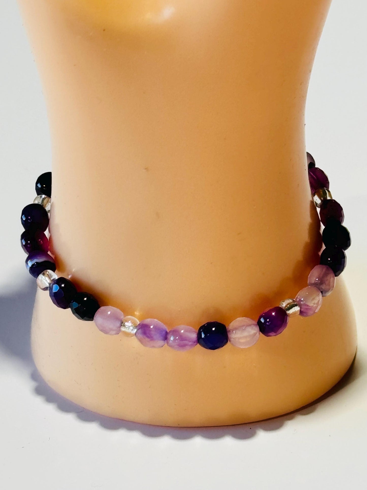 Banded Purple Agate Beaded Stretch Bracelet, Healing Bracelet, Protection Bracelet, Gemstone Bracelet, Empathy, Stress, Clarity, Sympathy,  6.5”