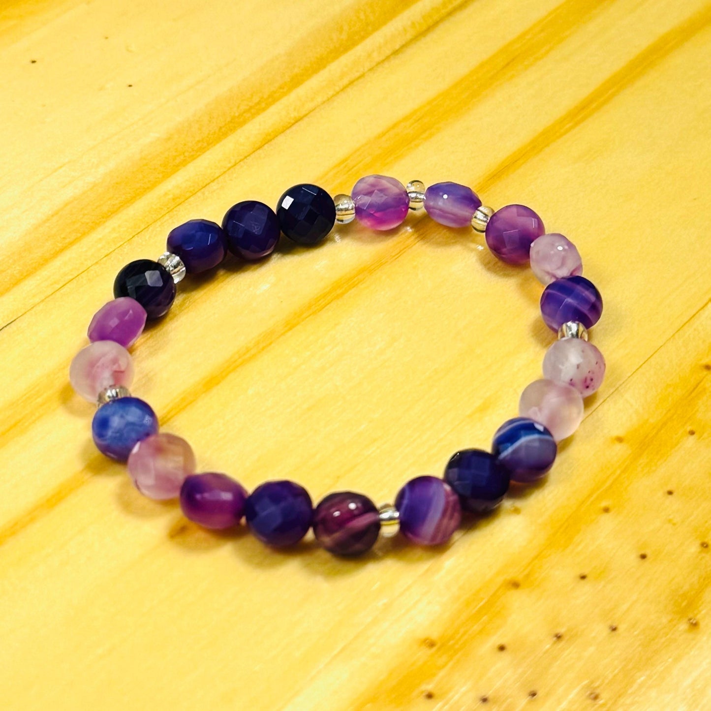 Natural Banded Purple Agate Stretch Bracelet, Minimalist Protection Bracelet, Anxiety Gemstone Bracelet, Stress, Boho Stacking Bracelet, 6.5”