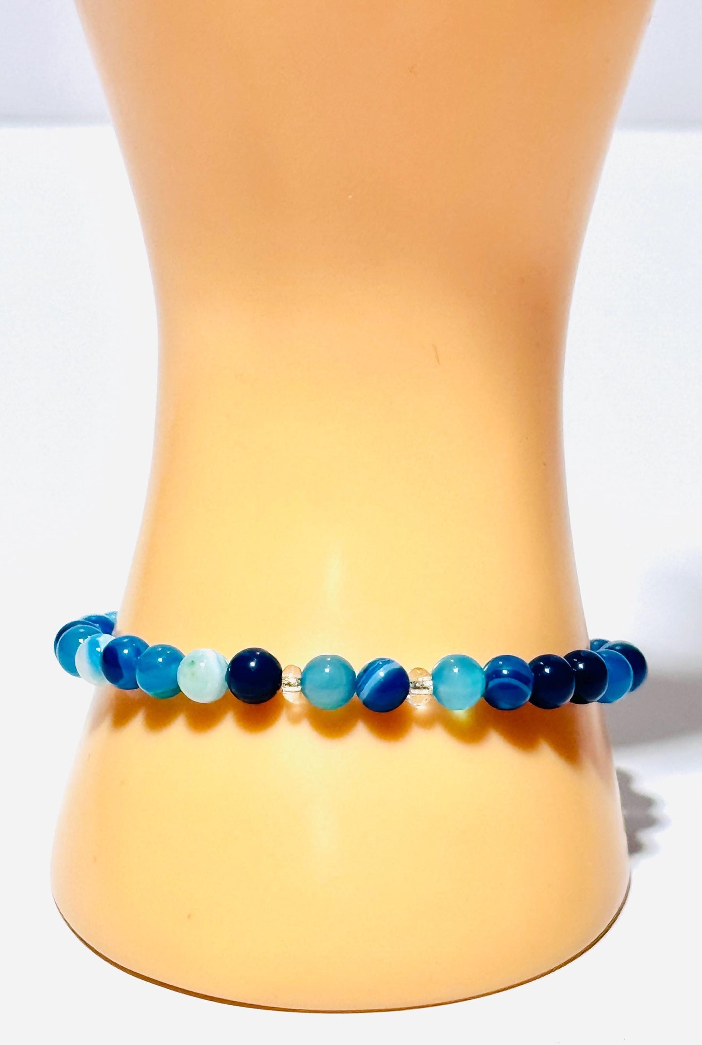 Stress, Anxiety, Emotional Balance, Tranquility, Empathy, Blue Agate Bracelet, Stretch Bracelet, Boho, Minimalist, Stacking Bracelet, 7.5"”