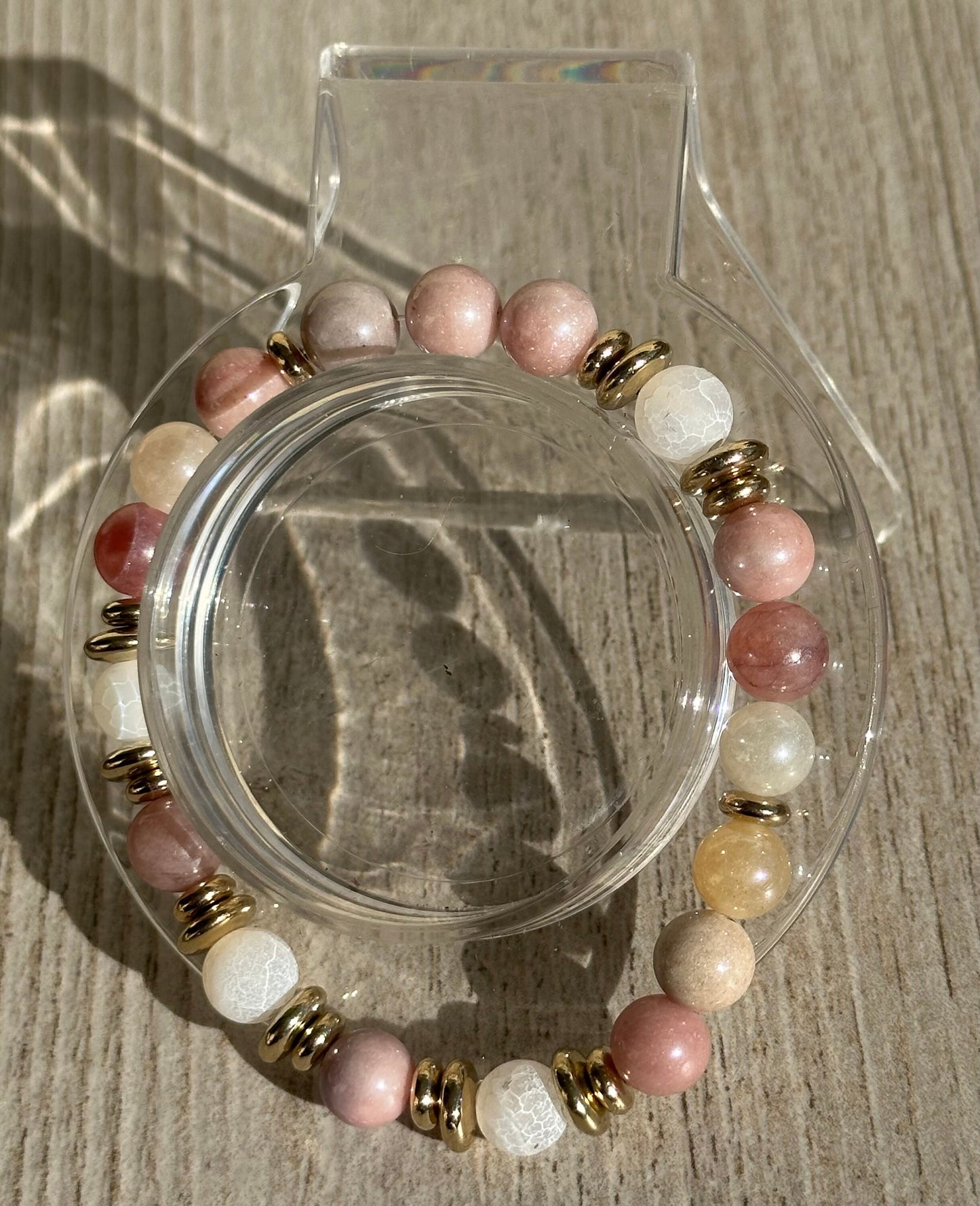 Stunning Sunstone Braclet Crackle Quartz Bracelet, Stretch, Boho, Natural Stone, Bohemian, 6.5” - 6.75” Independance Courage Optimism