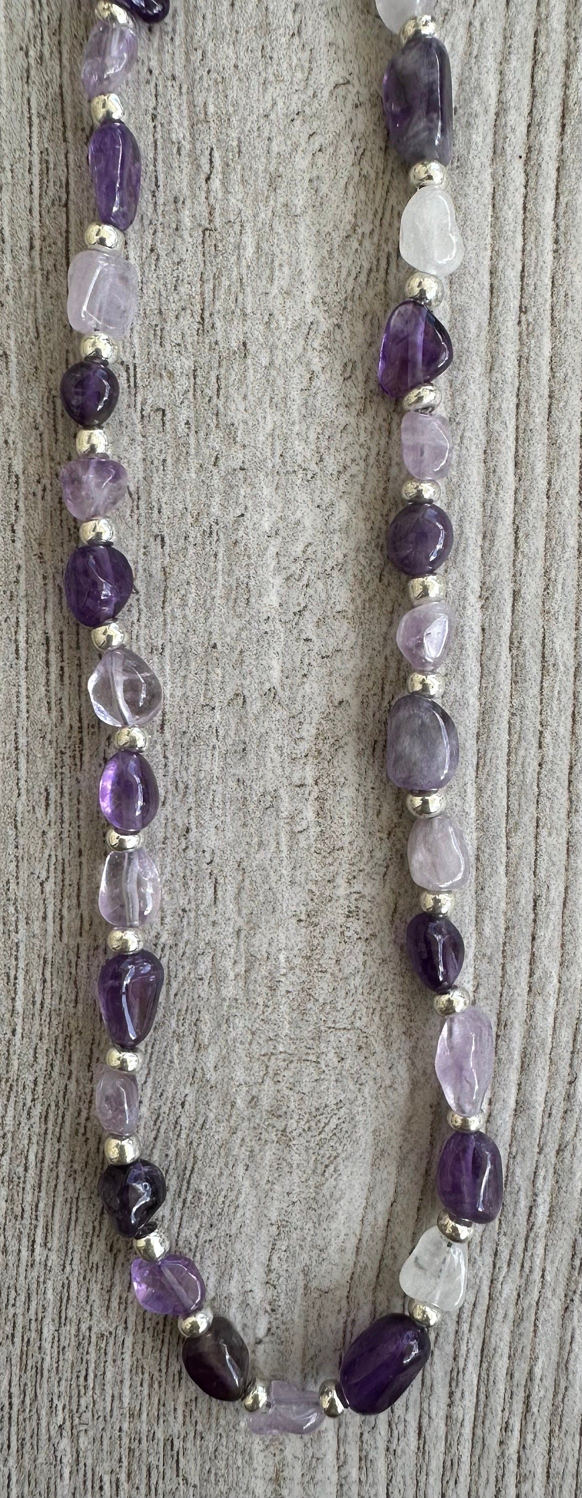 Amethyst  Necklace, Minimalist, Beaded Necklace, Gemstone Necklace, Mini Chunk Semi Precious Stones, Gift For Her, 22 1/2”, Peace, Tranquili