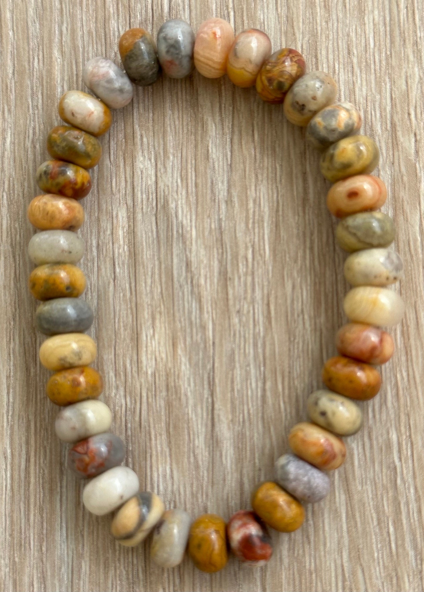 Anxiety, Balance, Joy, Encouragement, Stability, Protection, Tranquility, Confidence, Natural Crazy Lace Agate Bracelet, Stretch, 5.5”