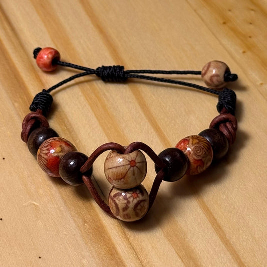 Adjustable Bracelet, Painted Wood Bracelet, Wood Biker Bracelet, Wood Motorcycle Bracelet,Boho, Minimalist, Unisex, Leather Cord 5” - 8 1/2”