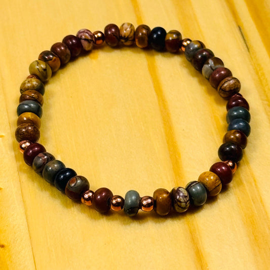 Minimalist Picasso Jasper Bracelet, Stretch Bracelet, Bohemian, Stretch Bracelet, Boho, Beaded Bracelet, Support Encouragement, Gift,   6.5”