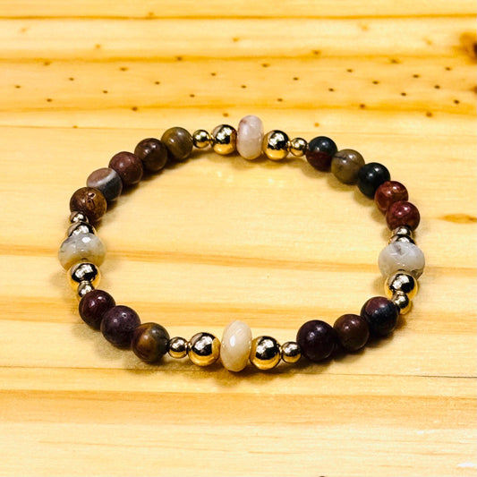 Natural Picasso Jasper Bracelet, Stretch Bracelet, Agate Bracelet, Boho Bracelet, Minimalist, Beaded, Stacking, Encouragement, 6.75”