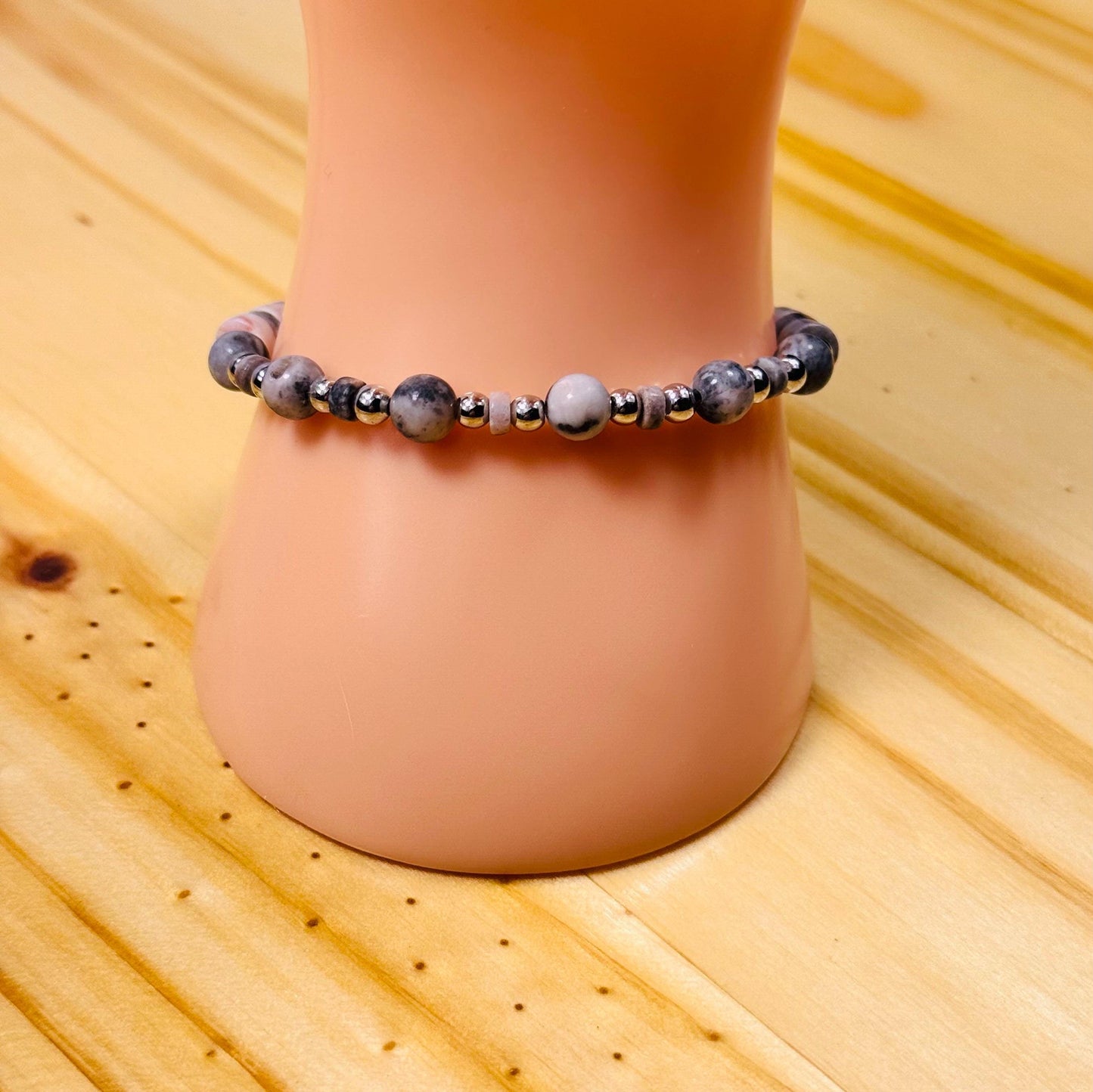 Peace Bracelet, Anxiety Bracelet, Courage Bracelet, Empathy Bracelet, Strength Bracelet, Pink Zebra Jasper Stretch Bracelet, , 6.5”