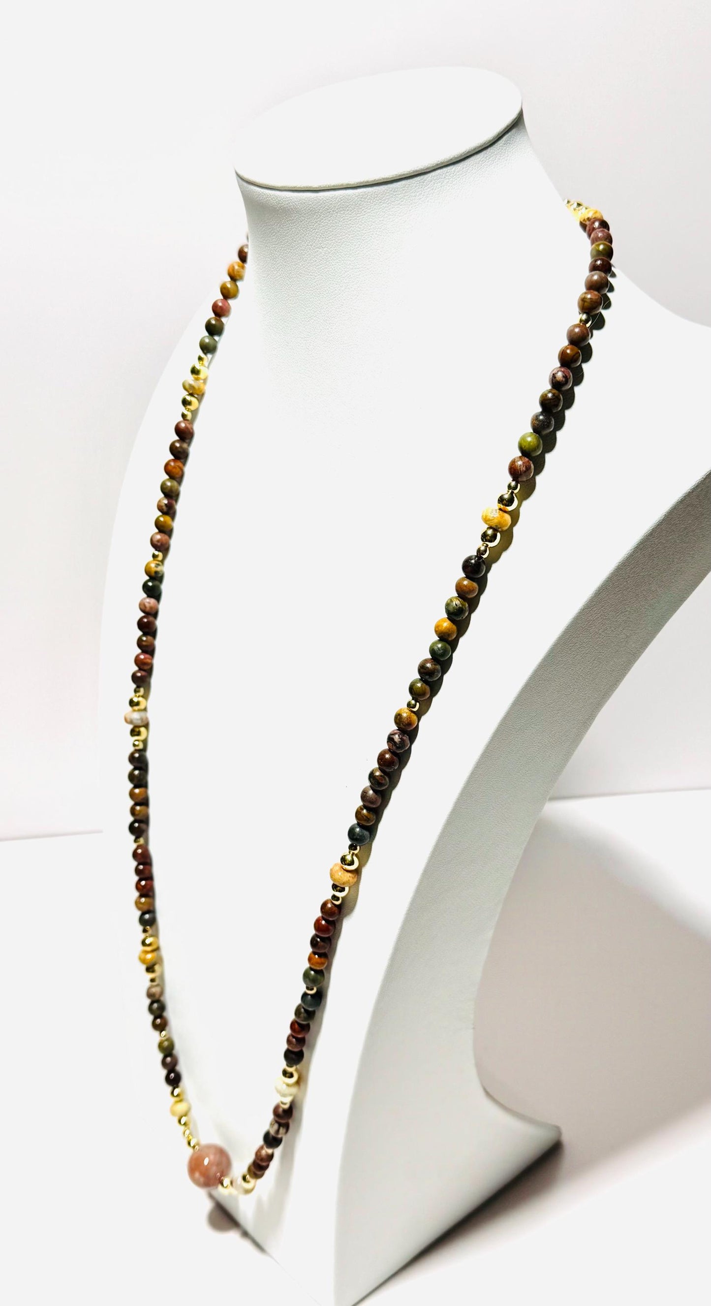 Picasso Jasper Necklace, Crazy Lace Agate Rondelles, 16mm Agate Centerpiece, Semi Precious Gemstone, Beads, Gift for Her, 34”, Encouragement