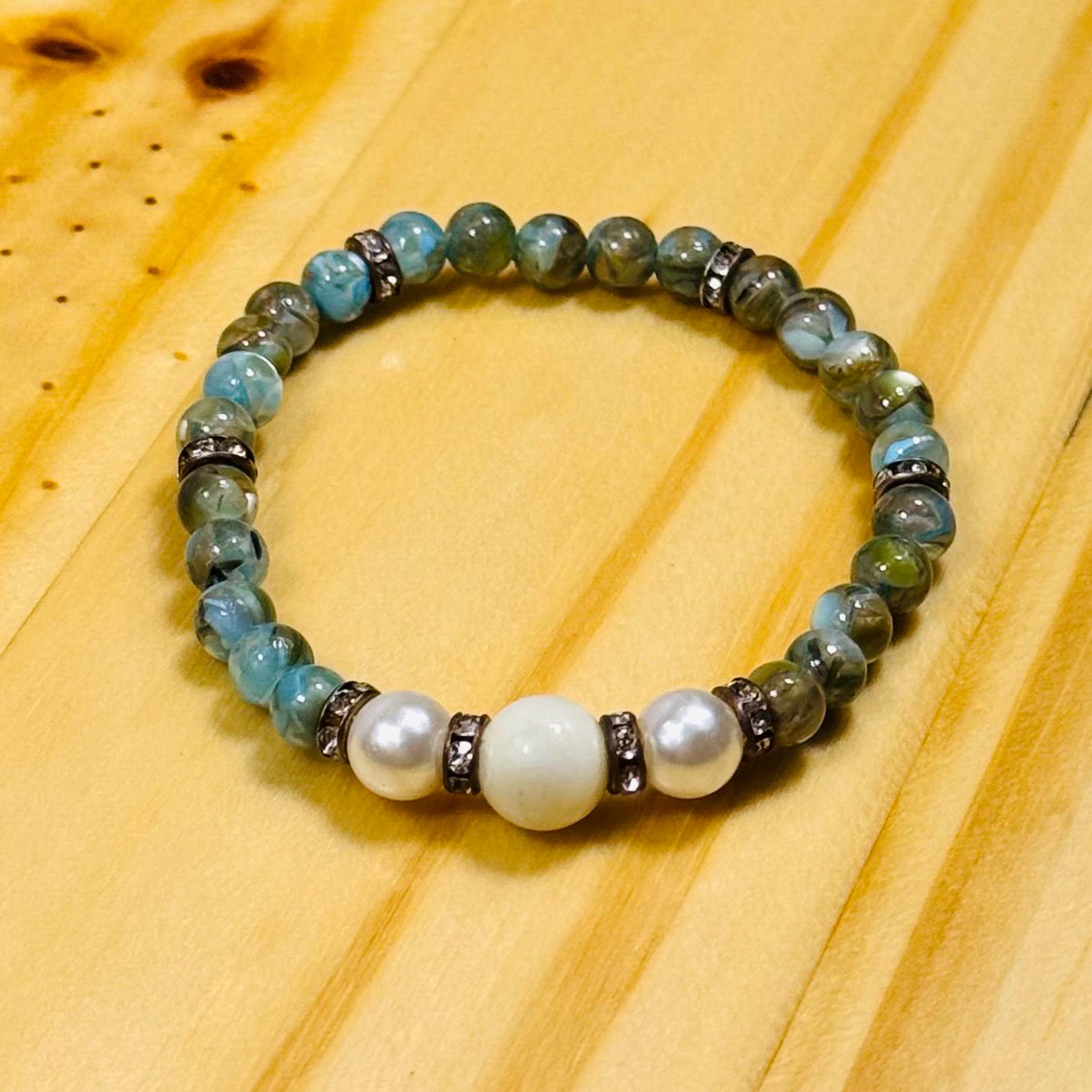 Anxiety, Depression, Trauma, Stability, Courage, Empathy, Strength, Grief, Tiger Eye, Mother of Pearl, Freshwater Pearls, Bracelet, 6.5”