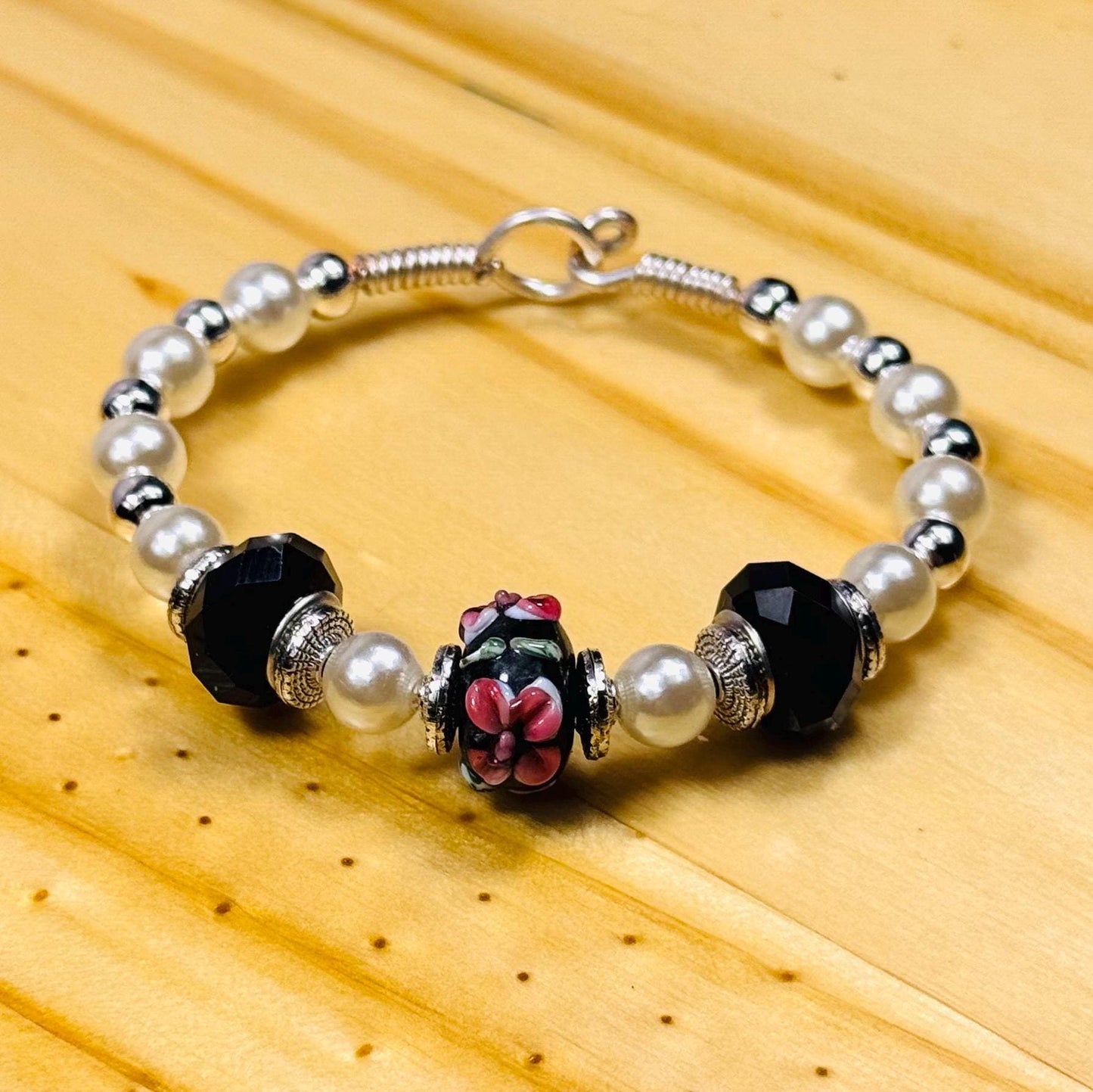 Custom Lamp Work Bracelet, Artisan Glass Bead Bracelet, Handmade Glass Bead Bracelet, Unique, Boho Jewelry, Custom Bracelet, 6”