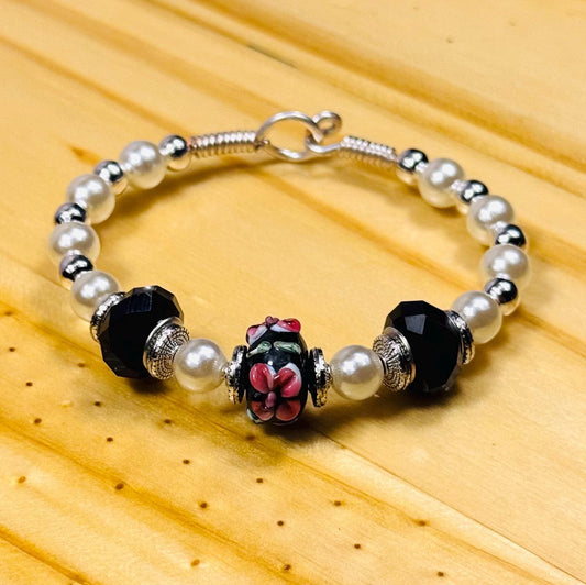 Custom Lamp Work Bracelet, Artisan Glass Bead Bracelet, Handmade Glass Bead Bracelet, Unique, Boho Jewelry, Custom Bracelet, 6”