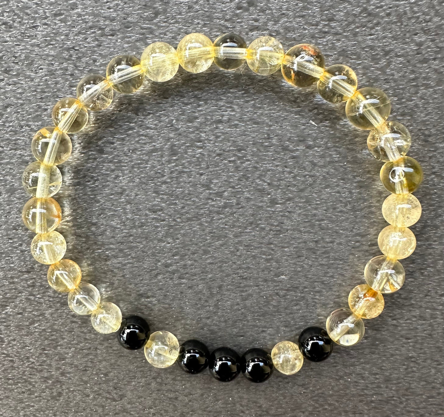 Citrine Bracelet, Black Onyx, Stretch Bracelet, Minimalist, Bohemian, Stacking, Boho, Dainty, Gemstone Bracelet, Gift, 6 1/2”