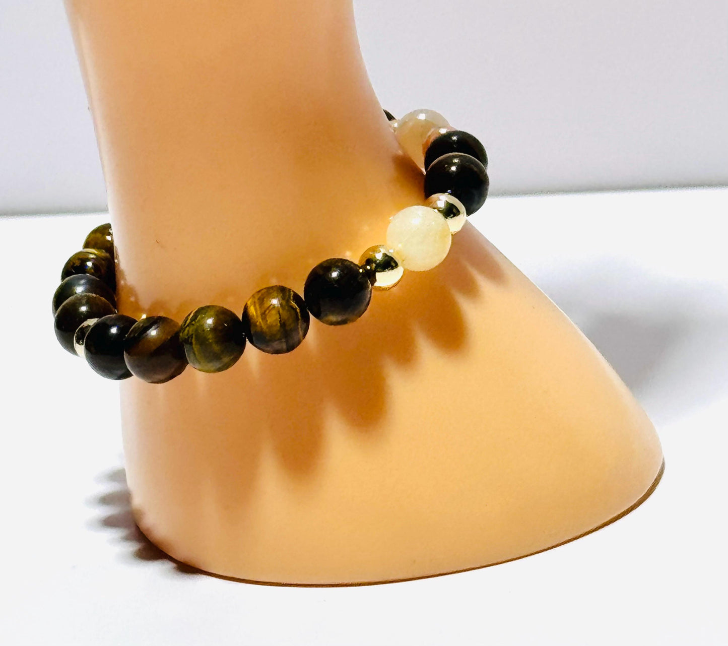 Brown Tiger Eye Bracelet, Natural Tiger Eye Bracelet, Stretch, Boho, Beaded Bracelet, Bohemian, Agate Highlights, Stacking, Gift, 6”
