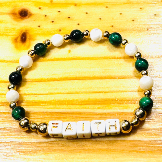 Faith Bracelet, Mother of Pearl Faith Bracelet, Courage, Anxiety, Heart Chakra, Spirituality, Tiger Eye Stretch Bracelet, 6.5”