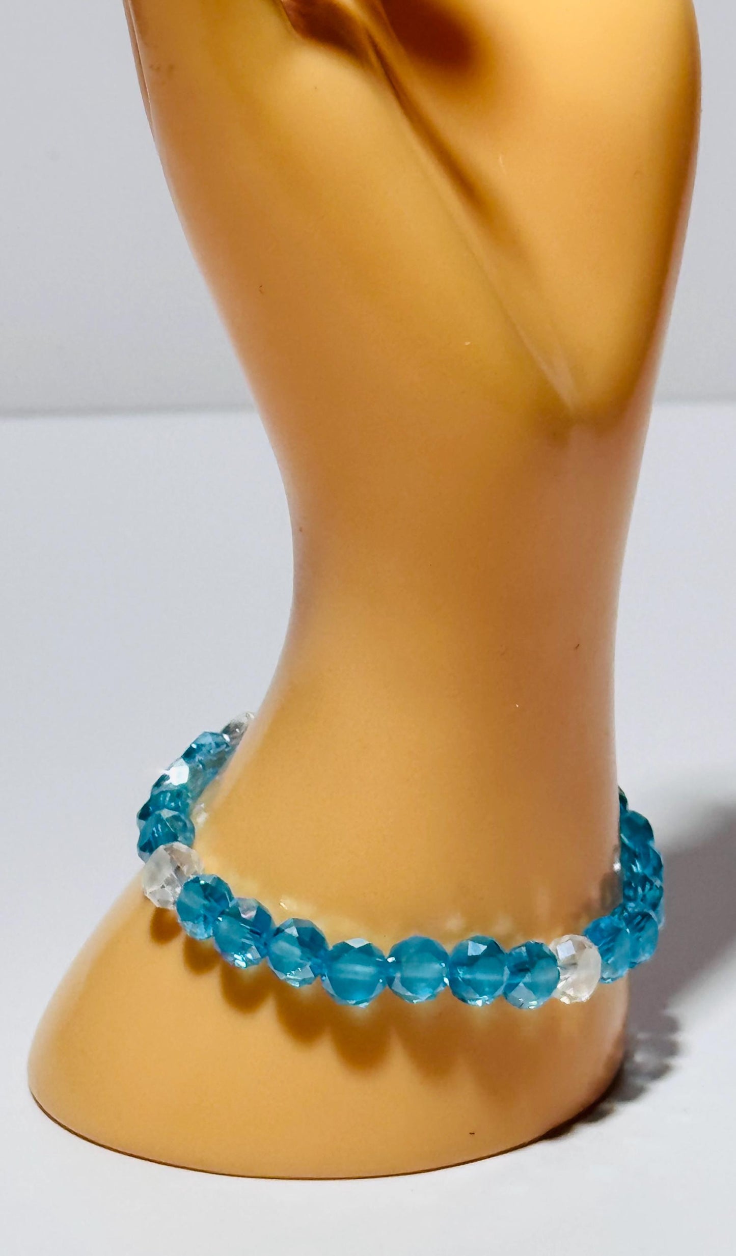 Light Blue Faceted Crystal Bead Bracelet, Clear Faceted Crystal Bead Bracelet, Stretch Bracelet, Boho Bracelet, Minimalist, Gift, 6.5”