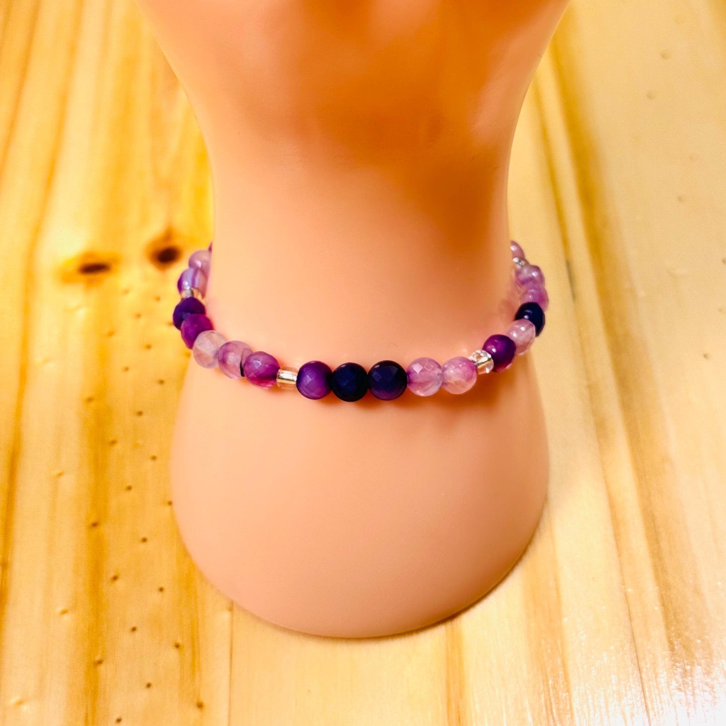 Banded Purple Agate Beaded Stretch Bracelet, Healing Bracelet, Protection Bracelet, Gemstone Bracelet, Empathy, Stress, Clarity, Sympathy,  6.5”